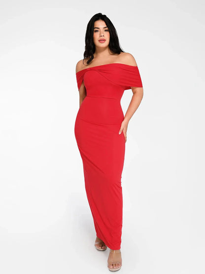 Robe Maxi Colonne Slim Sans Épaules Shapewear