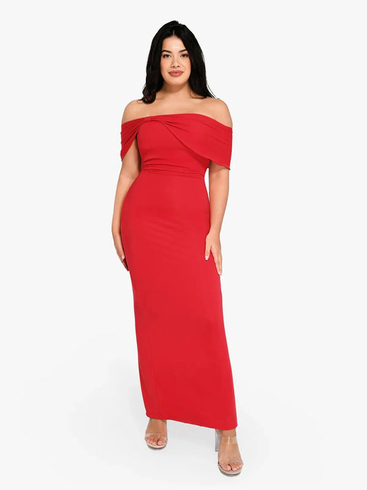 Robe Maxi Colonne Slim Sans Épaules Shapewear