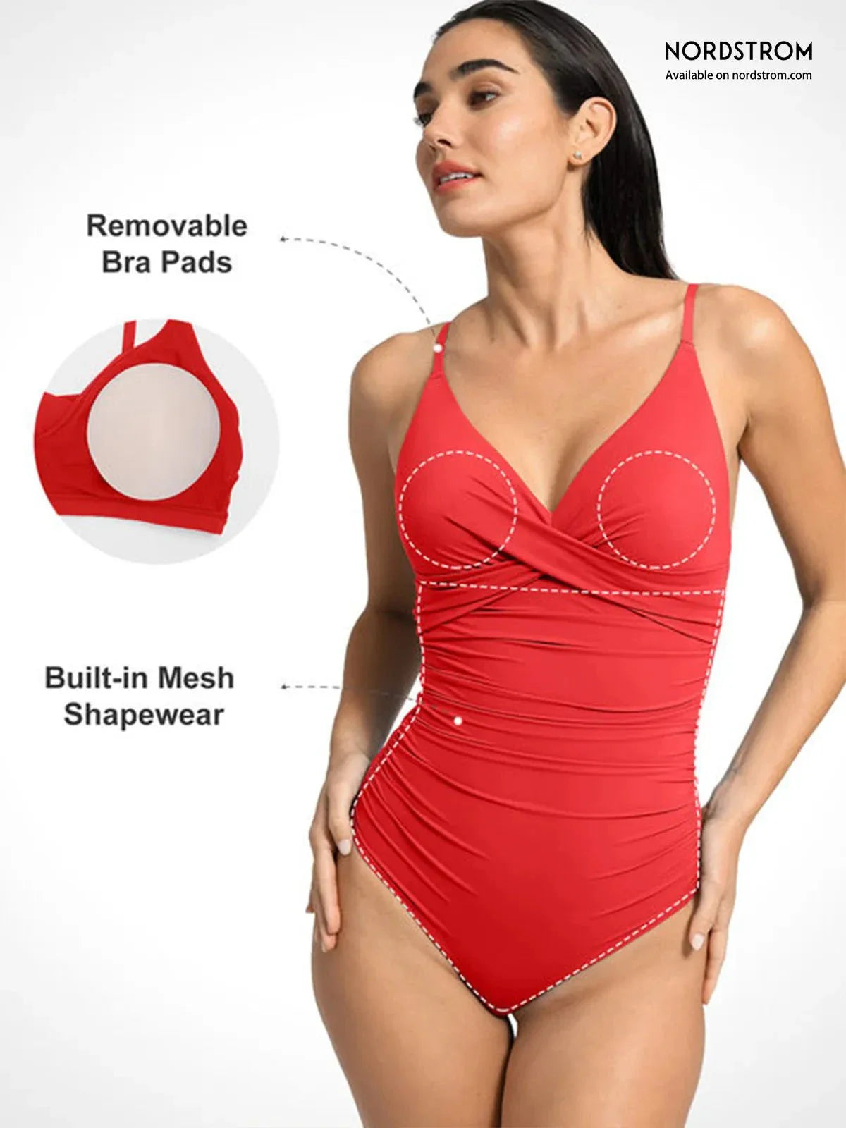 Maillot de bain une pièce sculptant à fronces et devant croisé
