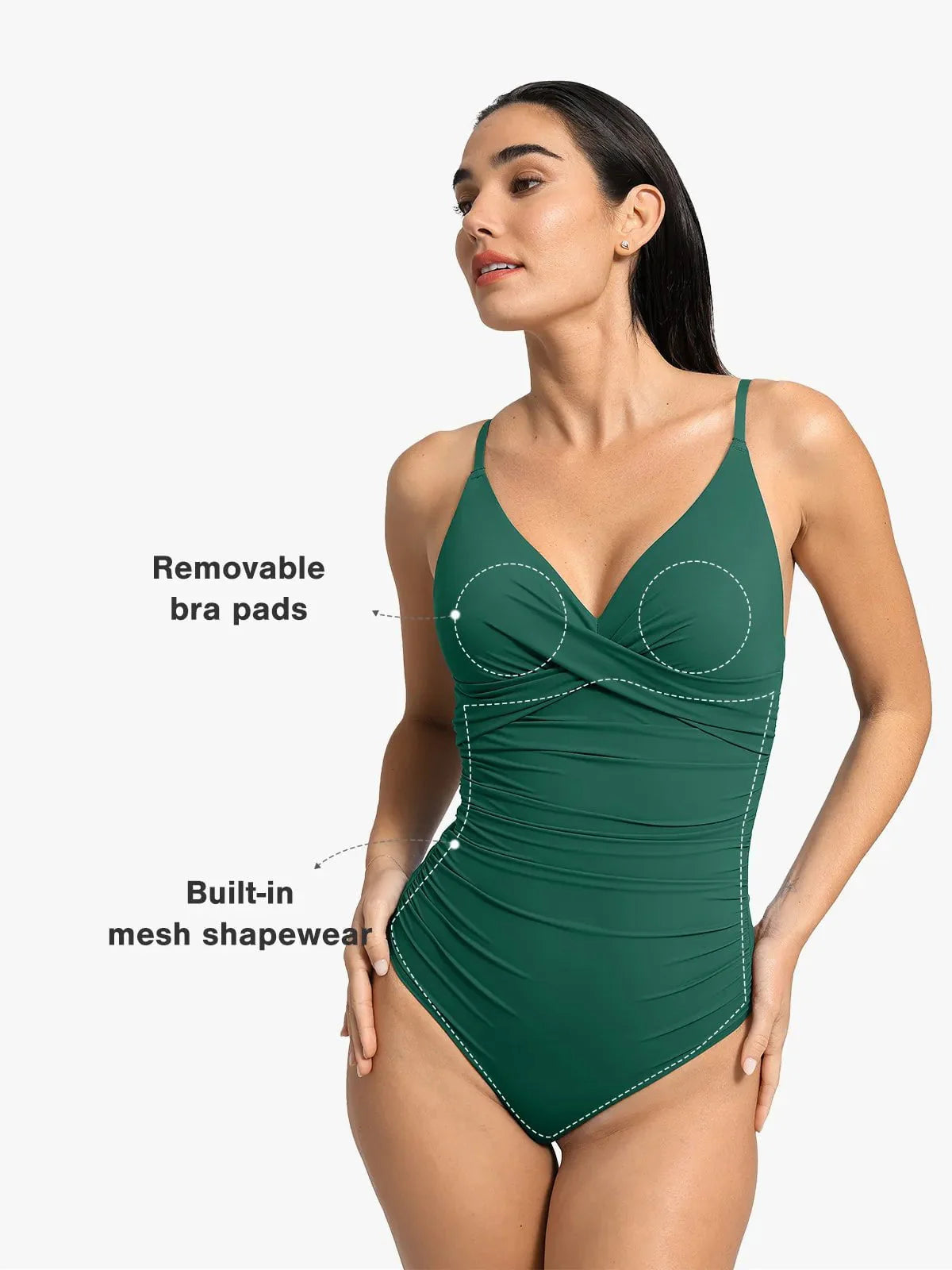 Maillot de bain une pièce sculptant à fronces et devant croisé