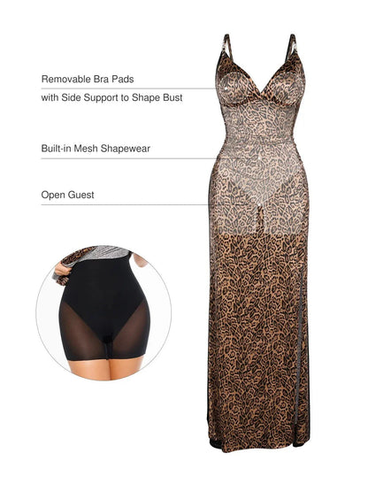 Robe Maxi Satinée à Décolleté Profond en V avec Fente Avant