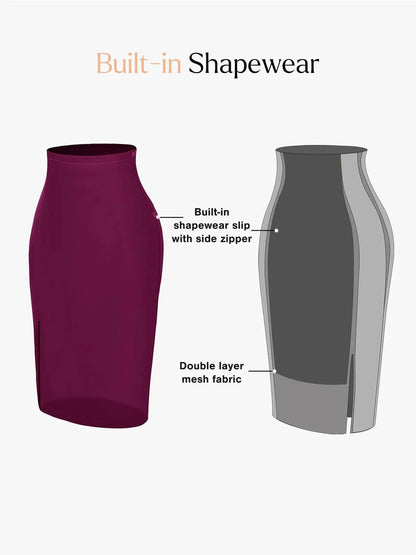 Jupe Midi Fendue en Simili Cuir Sculptante Shapewear
