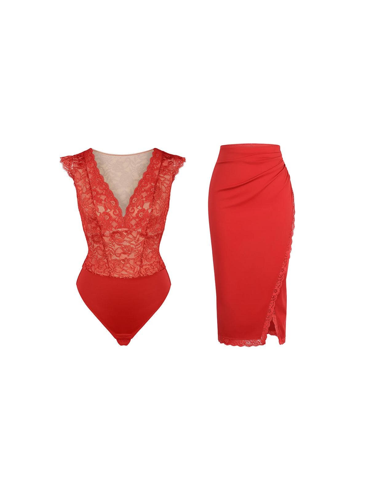 Body sculptant en dentelle ou jupe midi ou boléro