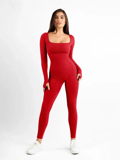 Combinaison Longue à Manches avec Trou pour le Pouce Sans Couture