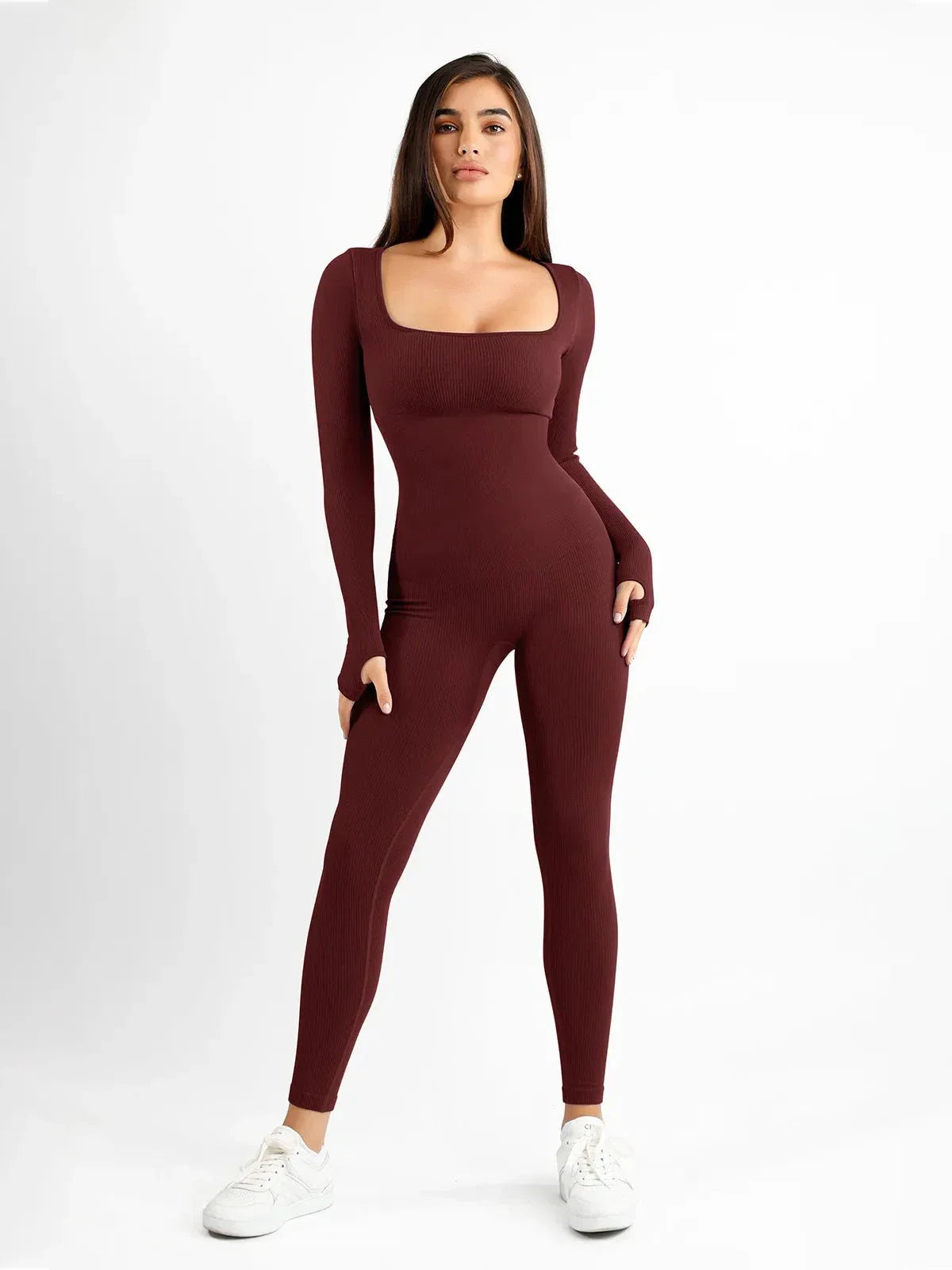Combinaison Longue à Manches avec Trou pour le Pouce Sans Couture