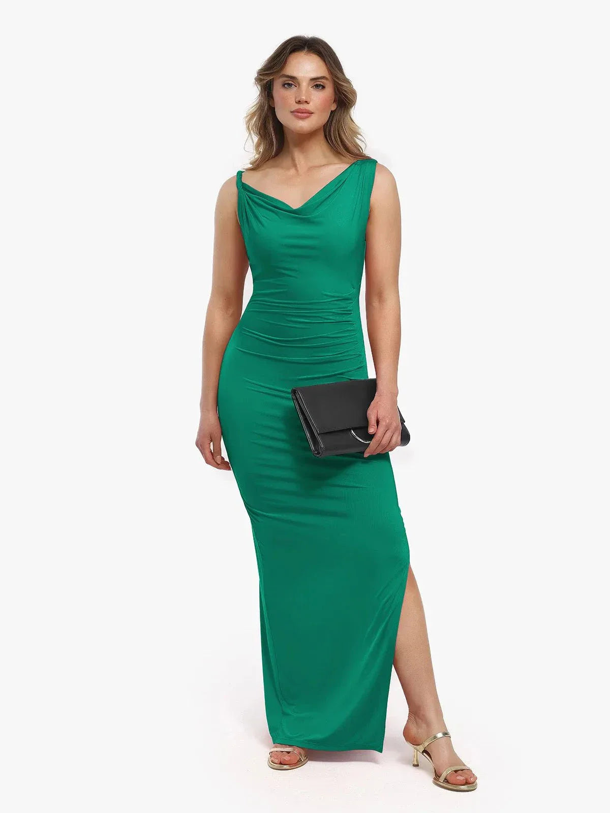Robe maxi sculptante à encolure cowl en shapewear