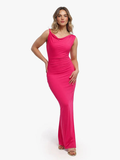 Robe maxi sculptante à encolure cowl en shapewear