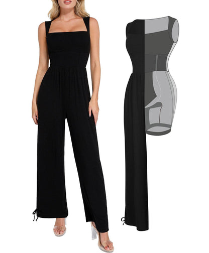 Combinaison Shapewear à Encolure Carrée avec Contrôle du Ventre et Jambes Larges