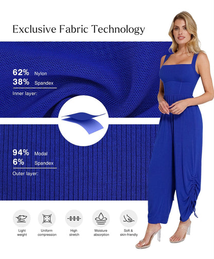 Combinaison Shapewear à Encolure Carrée avec Contrôle du Ventre et Jambes Larges