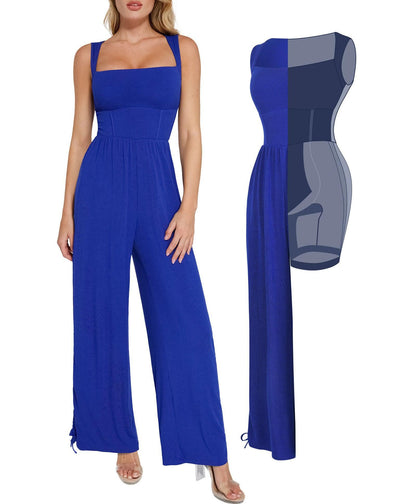 Combinaison Shapewear à Encolure Carrée avec Contrôle du Ventre et Jambes Larges