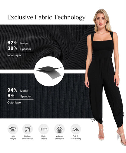 Combinaison Shapewear à Encolure Carrée avec Contrôle du Ventre et Jambes Larges