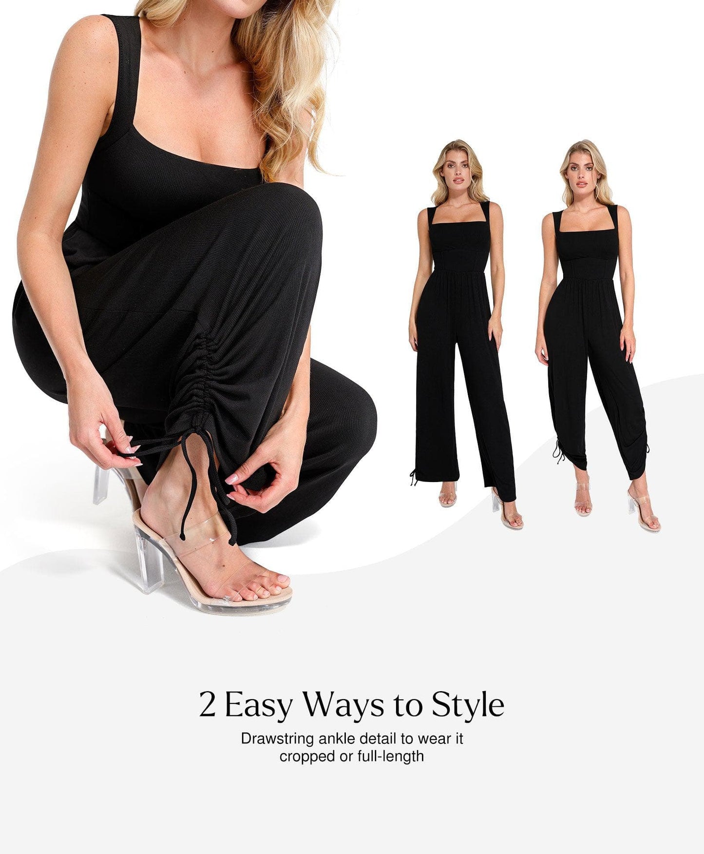 Combinaison Shapewear à Encolure Carrée avec Contrôle du Ventre et Jambes Larges