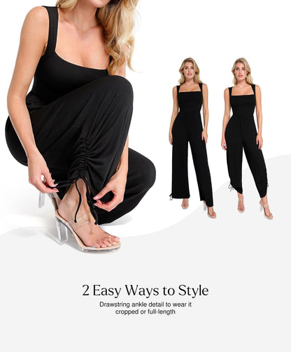 Combinaison Shapewear à Encolure Carrée avec Contrôle du Ventre et Jambes Larges