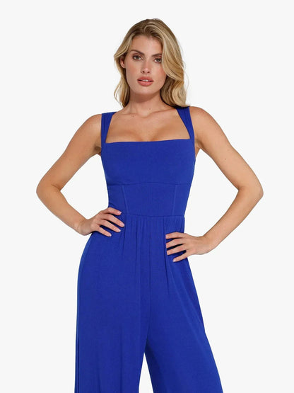 Combinaison Shapewear à Encolure Carrée avec Contrôle du Ventre et Jambes Larges