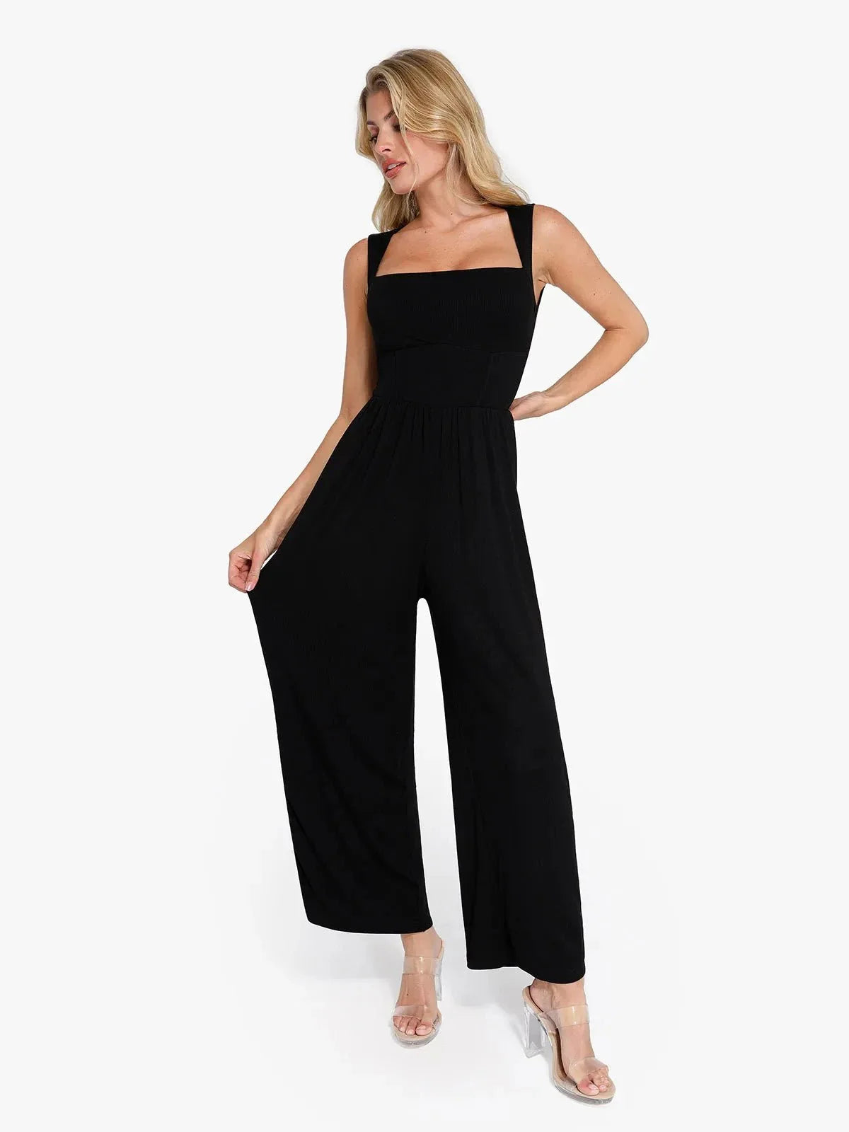 Combinaison Shapewear à Encolure Carrée avec Contrôle du Ventre et Jambes Larges