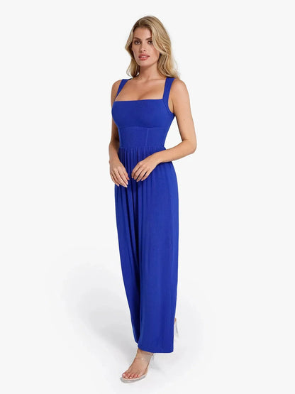 Combinaison Shapewear à Encolure Carrée avec Contrôle du Ventre et Jambes Larges