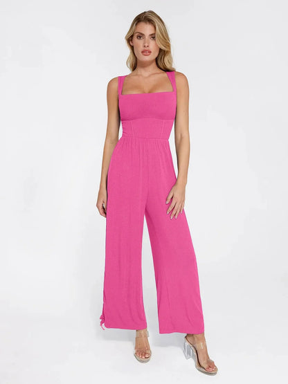 Combinaison Shapewear à Encolure Carrée avec Contrôle du Ventre et Jambes Larges
