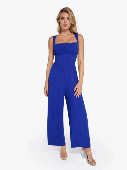 Combinaison Shapewear à Encolure Carrée avec Contrôle du Ventre et Jambes Larges