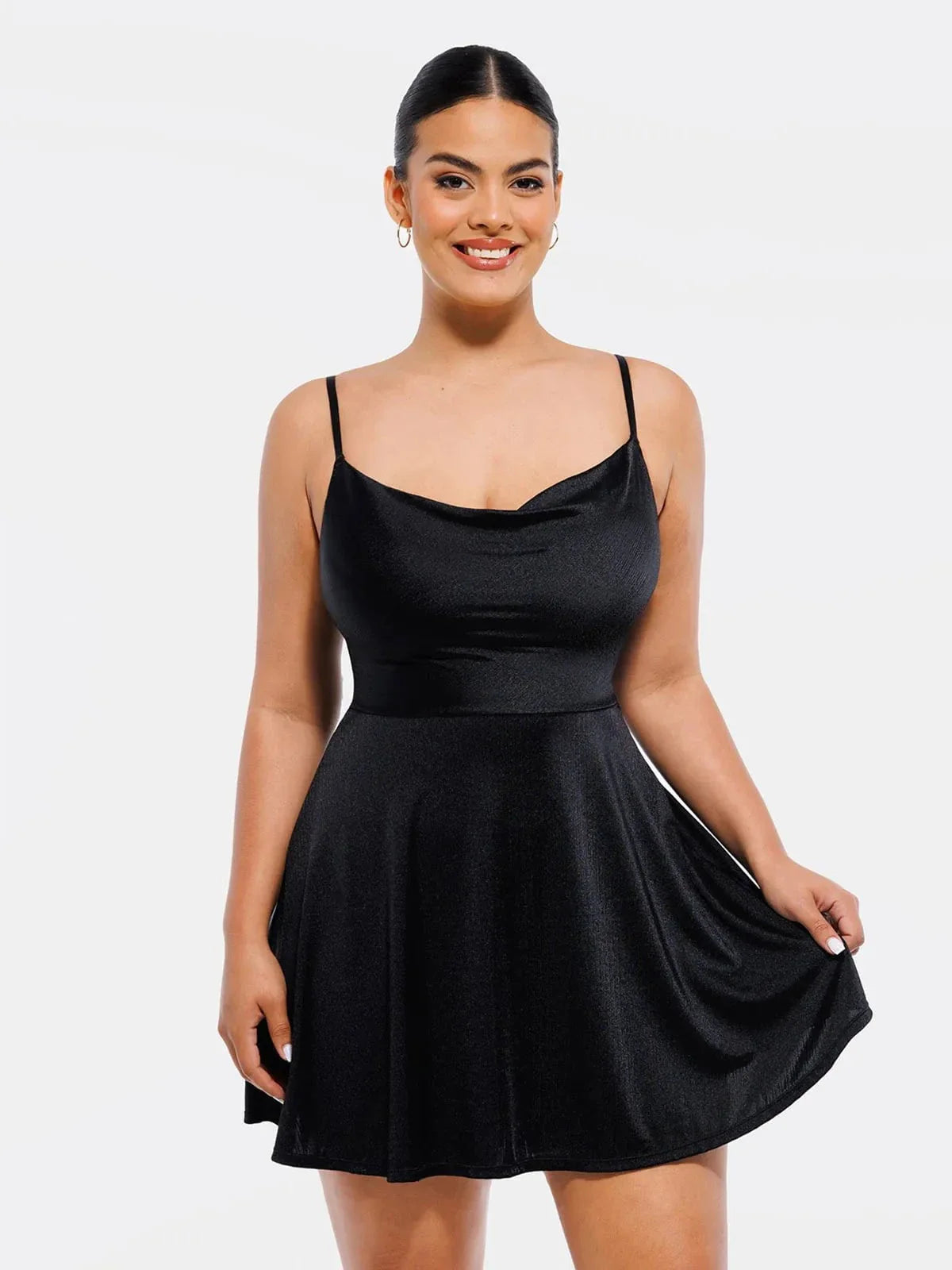 Robe Flare à Col Cagoule Contrôle du Ventre en Shapewear
