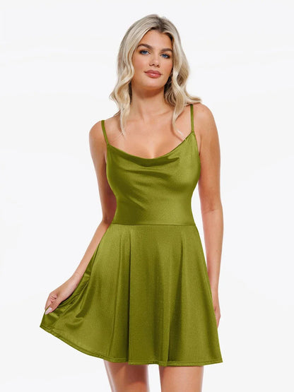 Robe Flare Contrôle du Ventre avec Décolleté Cowl et Bretelles