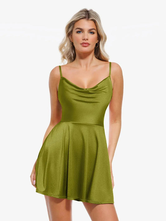 Robe Flare à Col Cagoule Contrôle du Ventre en Shapewear
