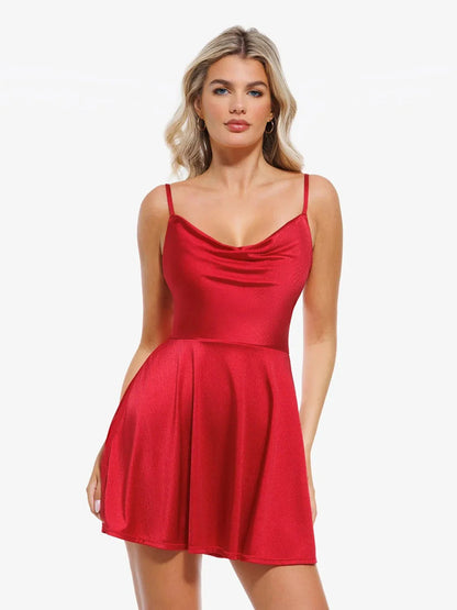 Robe Flare à Col Cagoule Contrôle du Ventre en Shapewear