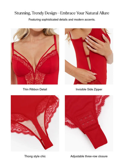 Body en dentelle avec contrôle du ventre et bretelles