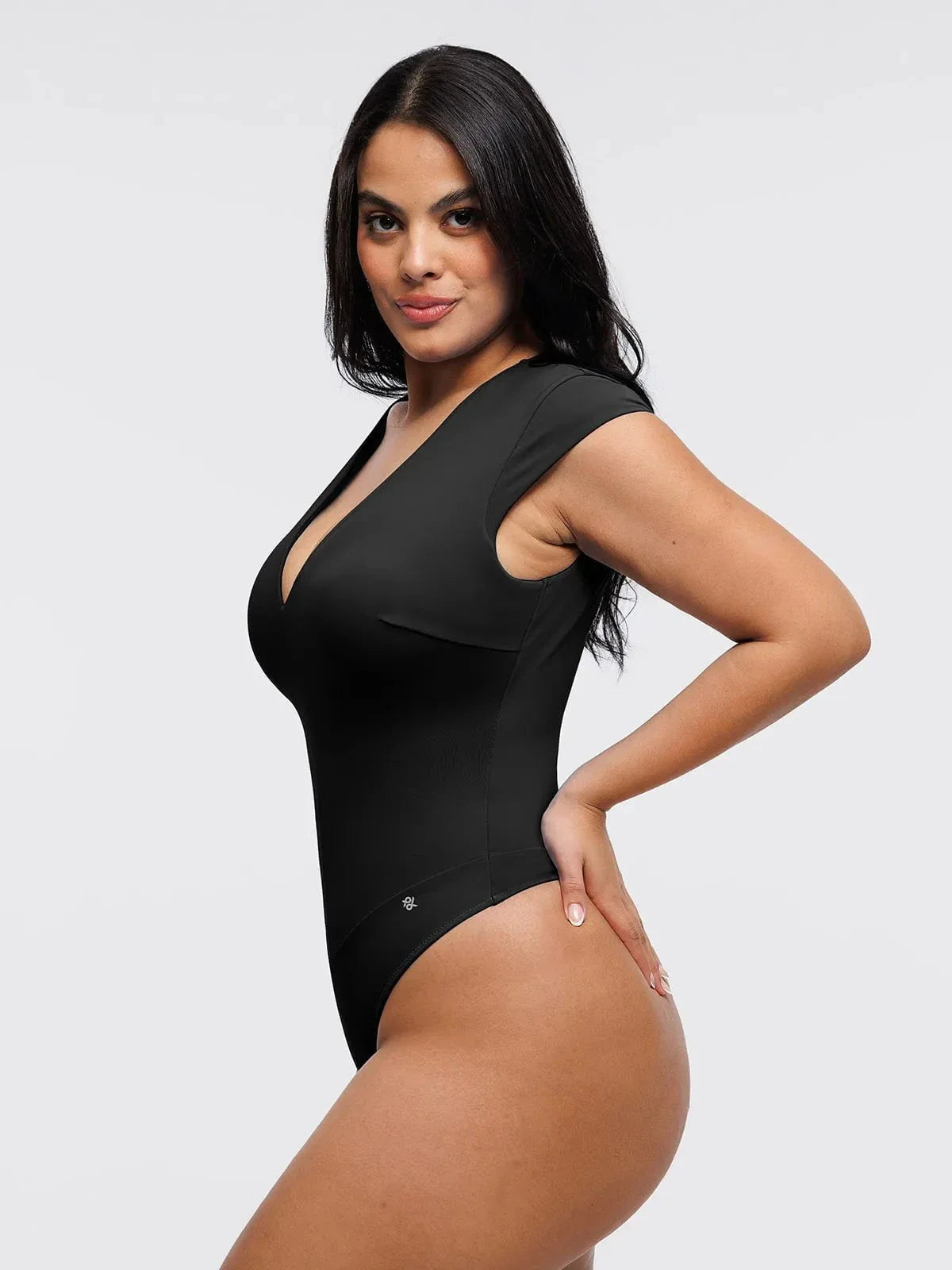 Body Sculptant à Encolure en V et Manches Courtes Contrôle du Ventre