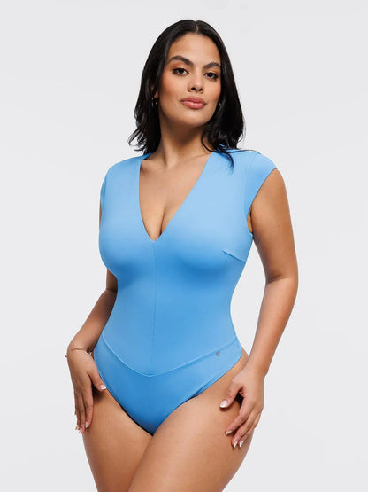 Body Shapewear Col V Manches Courtes Contrôle du Ventre