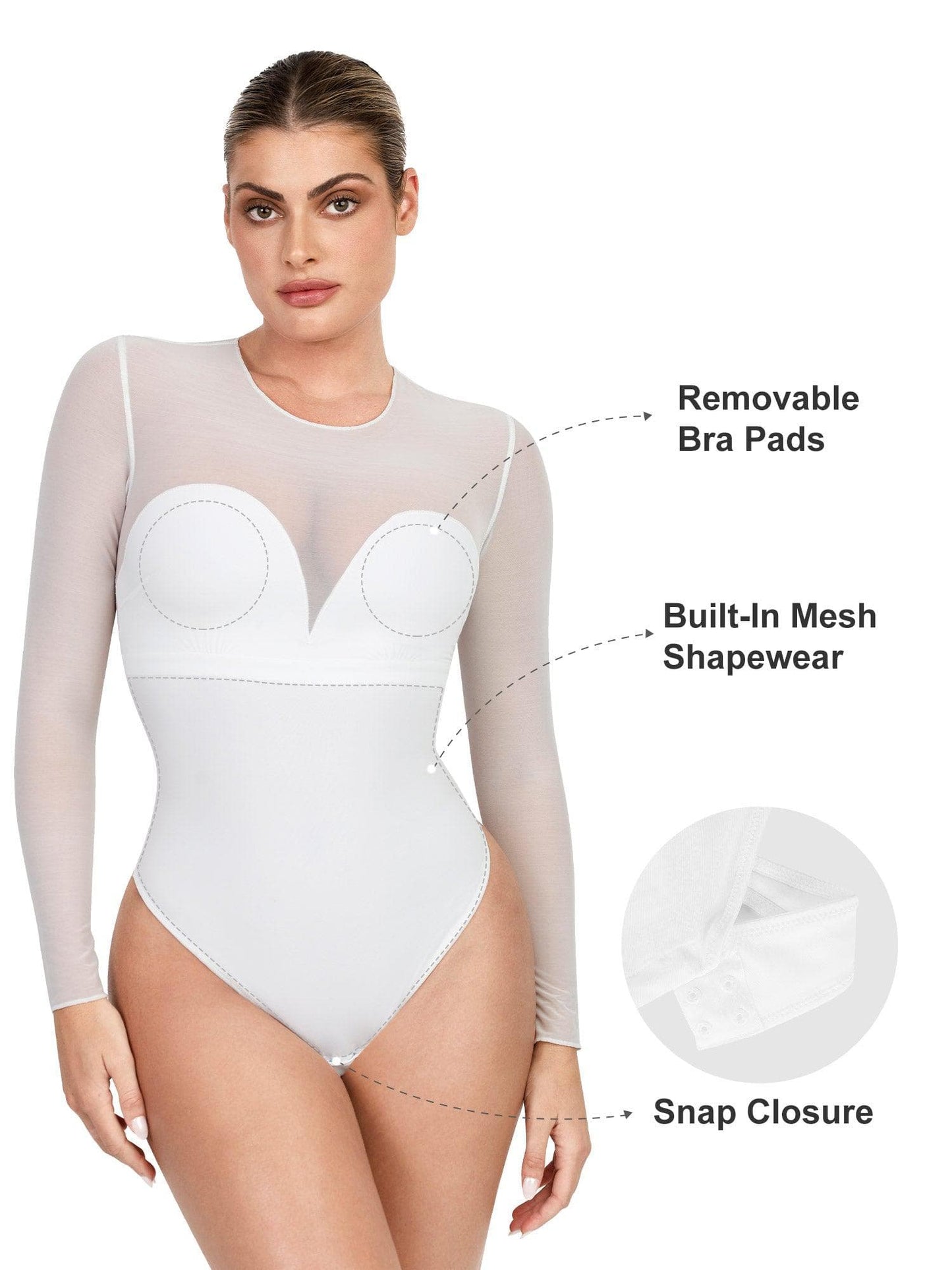 Body sculptant en maille illusion à manches longues avec contrôle du ventre