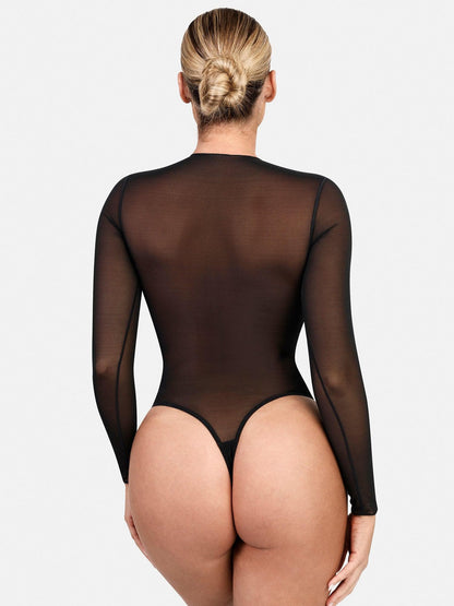 Body sculptant Illusion en maille à manches longues avec contrôle du ventre