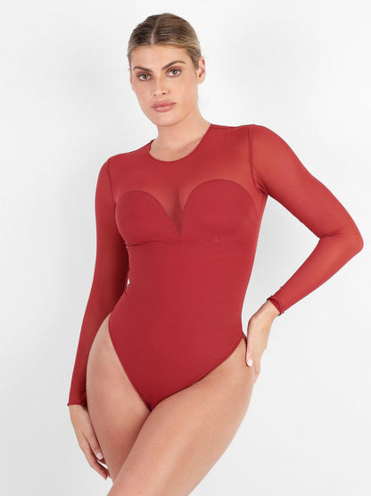 Body sculptant Illusion en maille à manches longues avec contrôle du ventre