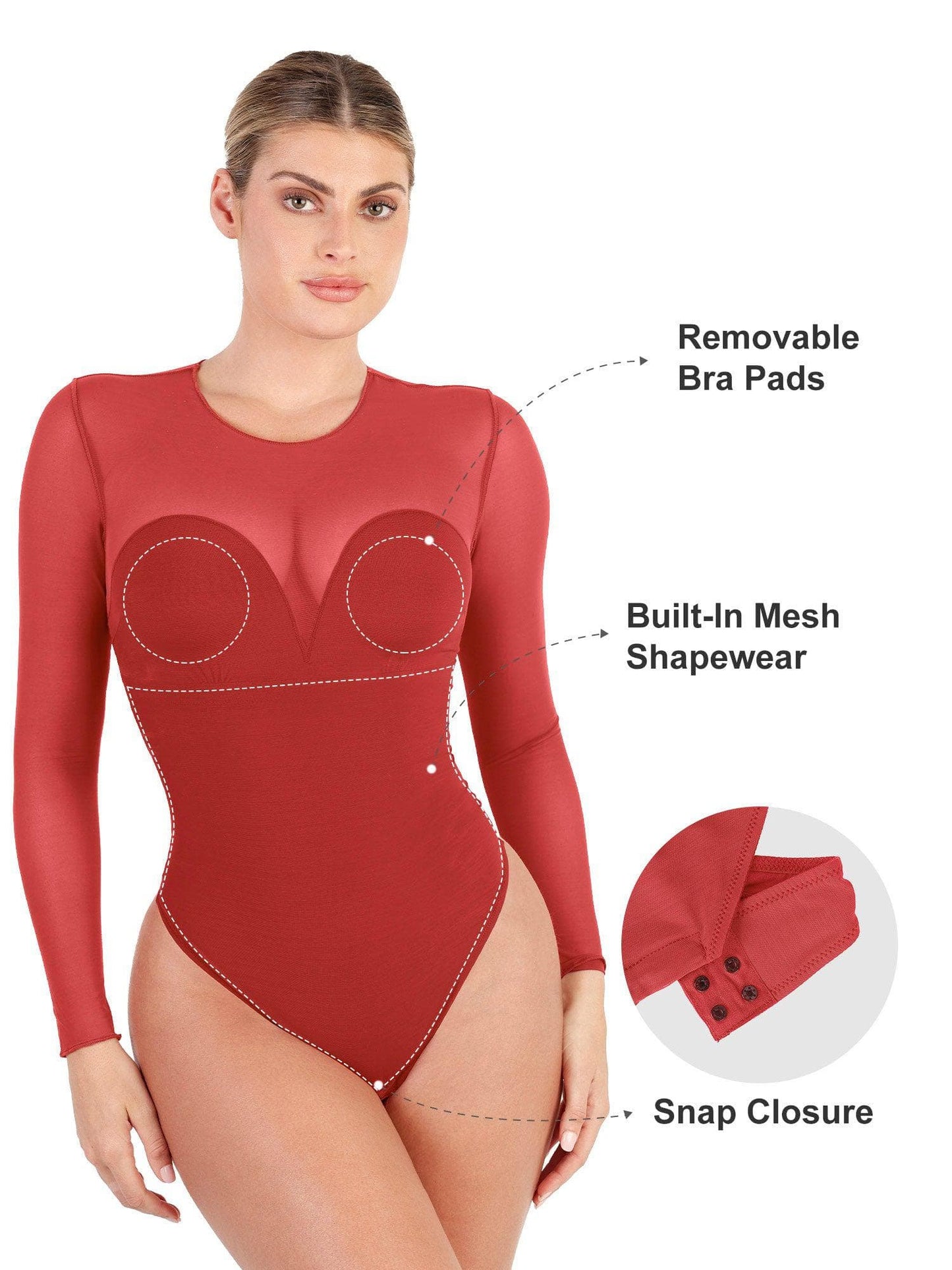 Body sculptant en maille illusion à manches longues avec contrôle du ventre