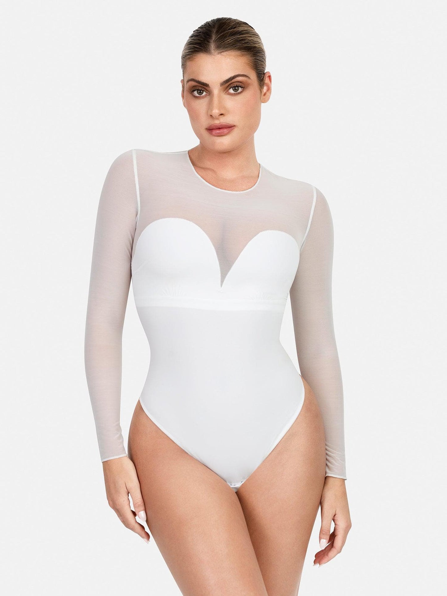 Body sculptant en maille illusion à manches longues avec contrôle du ventre