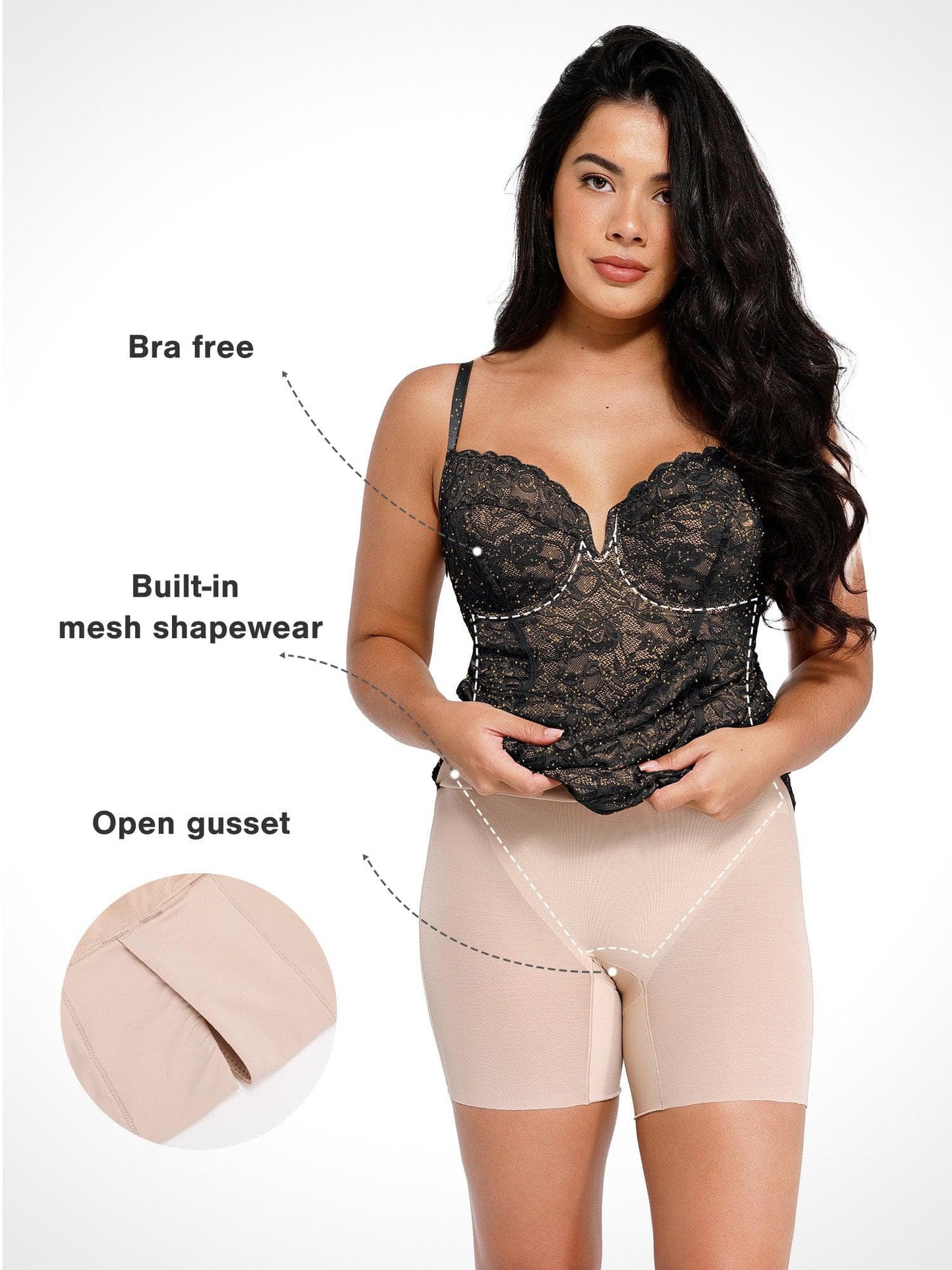 Robe Midi Corset en Dentelle avec Fente Latérale