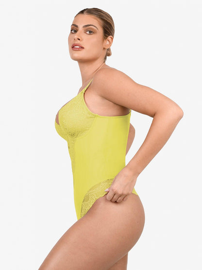 Body Sculptant en Dentelle à Col V Profond