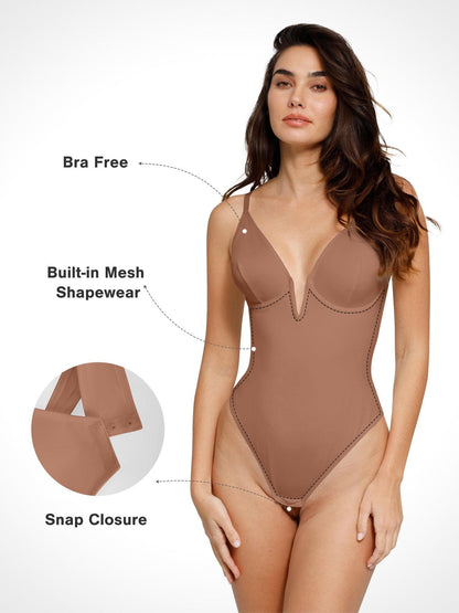 Shapewear Deep V-Neck Low Back Sculpting Thong Bodysuit