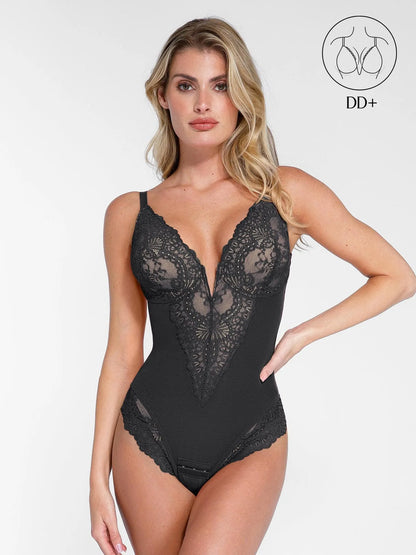 Body Sculptant Complet en Dentelle avec Décolleté Plongeant