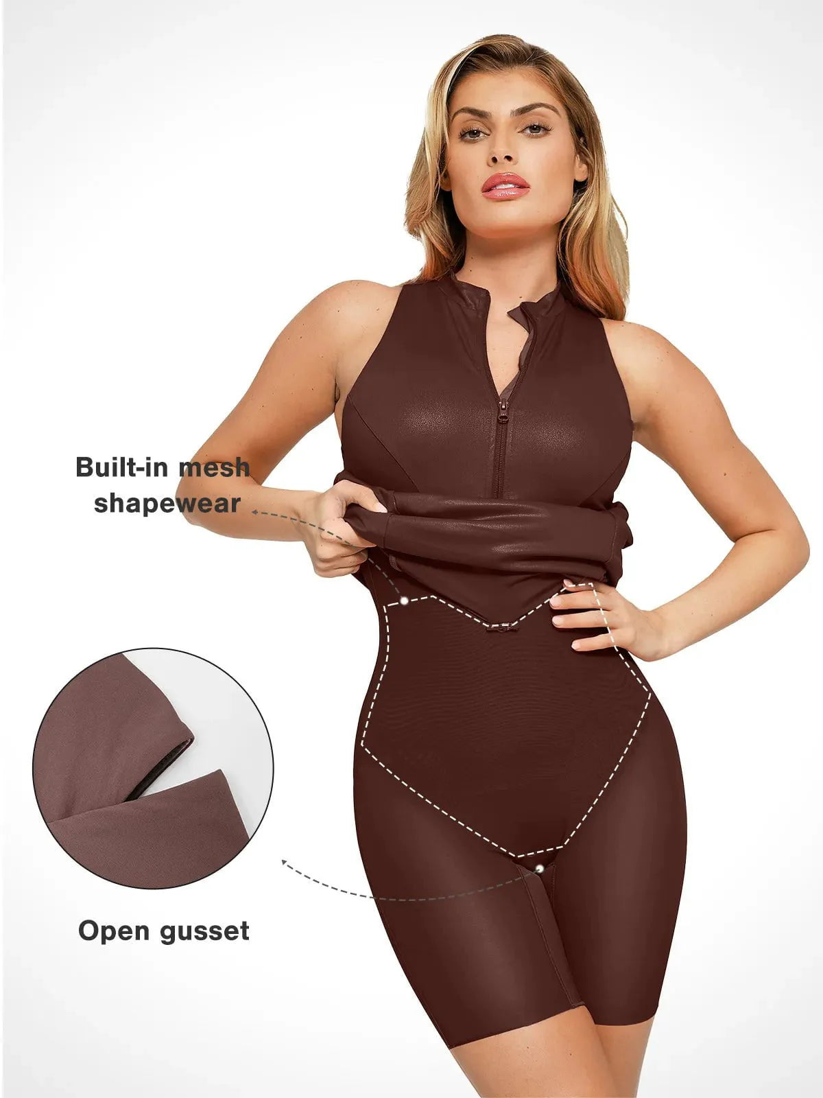 Robe Midi en Similicuir avec Zip Avant et Sculptante