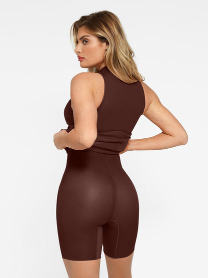 Robe Midi en Similicuir avec Zip à l'Avant et Sculptante