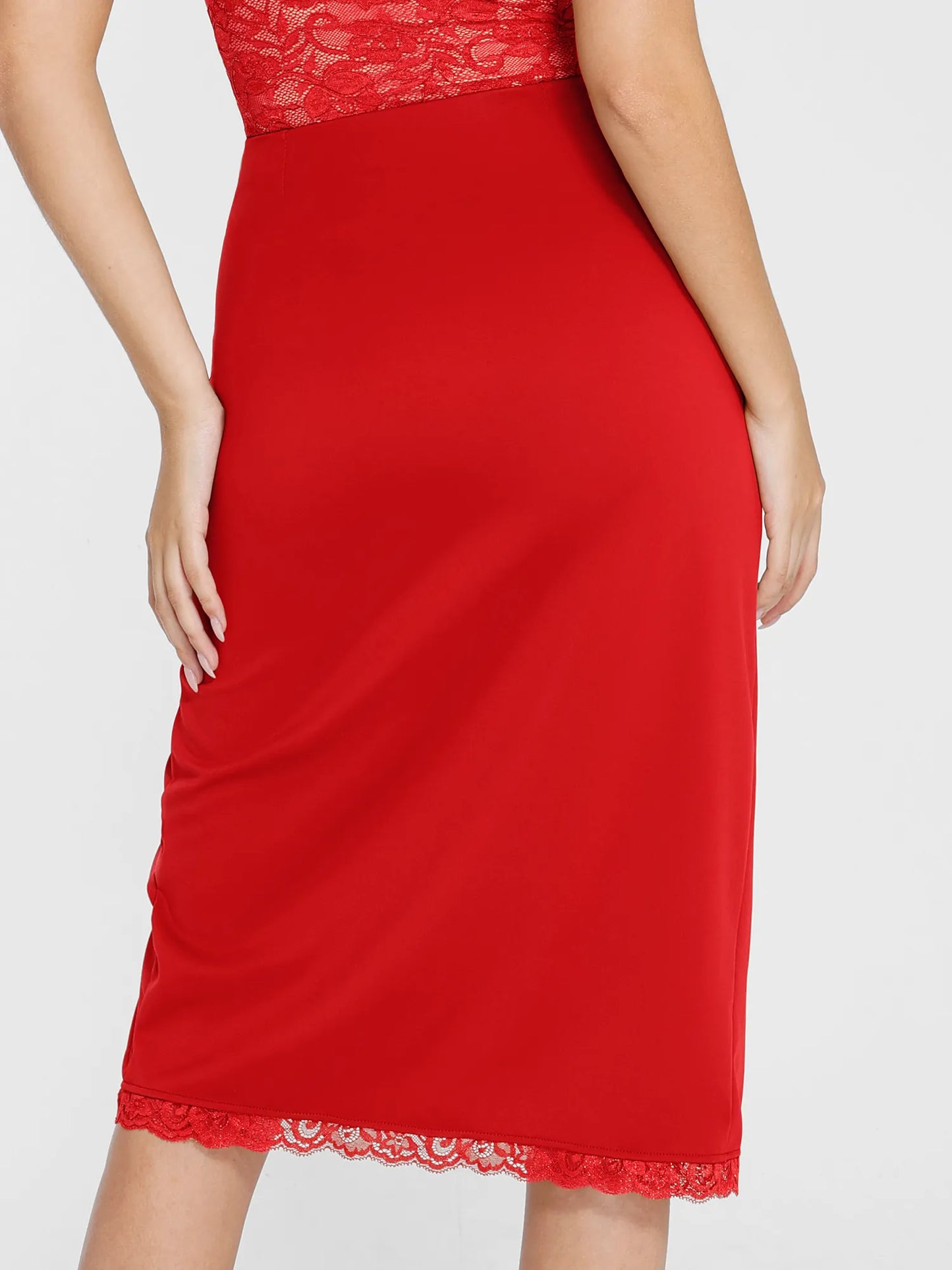 Jupe Midi Enveloppante Sculptante avec Dentelle