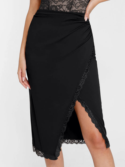 Jupe Midi Enveloppante Sculptante avec Dentelle