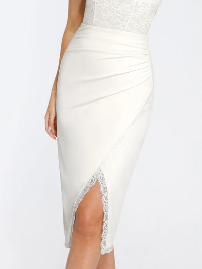 Jupe Midi Enveloppante Sculptante avec Dentelle
