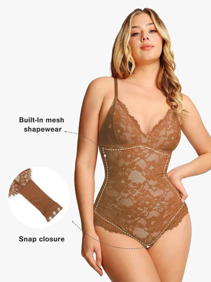 Shapewear Firm Control Smoothing Full Lace Thong Bodysuit